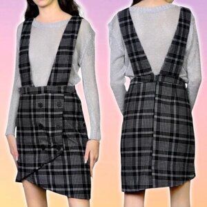 STORIA Plaid Overall Mini Dress Sz Small Black White